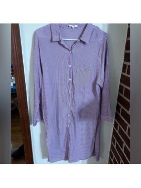 easel Size Small Oversized Lavender-Stripes Long Button-Down Dress